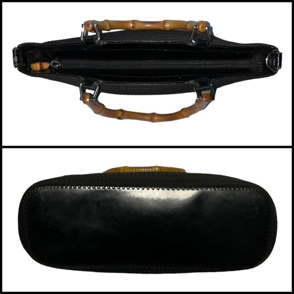 Gucci Black Quilted Bamboo Shoulder Bag 2way Bag with Strap Canvas P.Leather - Picture 12 of 15